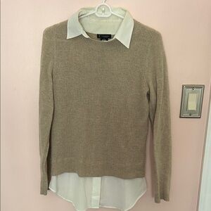 Bloomingdale's Beige Crewneck Sweater Layered Look